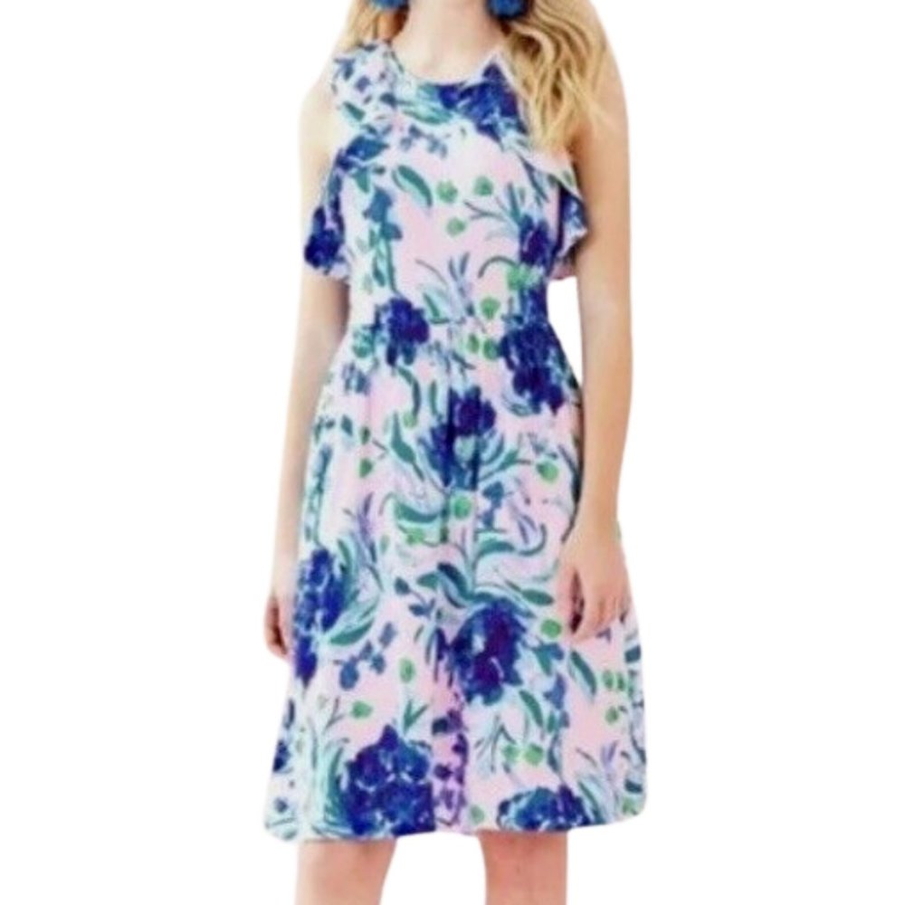 Floral Cold-Shoulder Midi Dress - Pink & Blue